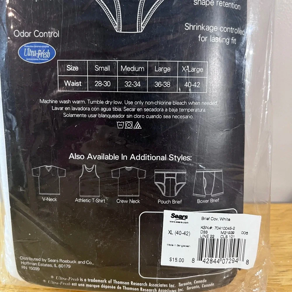 Covington Mens 3 Pack Briefs White XL 40-42 Combed Cotton Odor Control Vtg Style